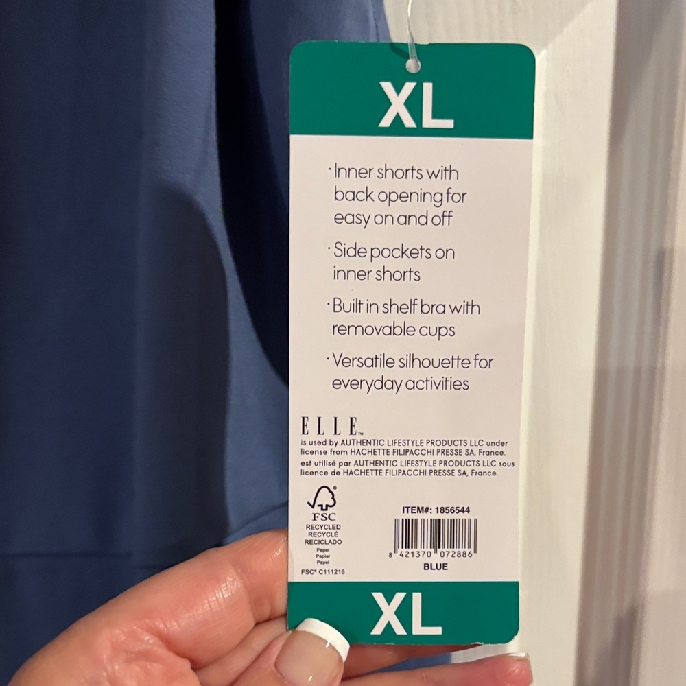 NWT ELLE SPORT Blue Athletic Tank Dress Inner Shorts & Shelf Bra Size XL - Picture 4 of 6